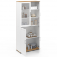 Vitrine buffet haut H. 176 cm VITO 4 portes blanc et bois