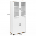 Vitrine buffet haut H. 176 cm VITO 4 portes blanc et bois