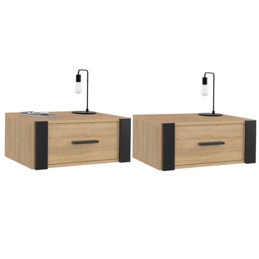 Lot de 2 tables de chevet murales ONYX 1 tiroir étagère suspendue bois et noir