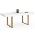 Table à manger extensible rectangle PHOENIX 6-10 personnes blanc pieds bois 160-200 cm