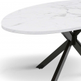 ALASKA ovale eettafel voor 10 personen met wit marmereffect en metalen spinpoot 200 cm