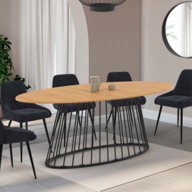 YUNA 10 persoons ovale eettafel met houten blad en zwart metalen draadpoot 200 cm