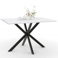 ALASKA 4-persoons eettafel met wit marmereffect en metalen spinpoot 110 cm