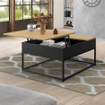 Table basse carrée noire plateau relevable façon hêtre BOSTON design industriel