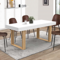 Table à manger extensible rectangle PHOENIX 6-10 personnes blanc pieds bois 160-200 cm