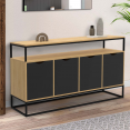 BOSTON 140 cm dressoir, 4 zwarte deuren, industrieel ontwerp