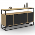 BOSTON 140 cm dressoir, 4 zwarte deuren, industrieel ontwerp