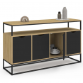 BOSTON 140 cm dressoir, 4 zwarte deuren, industrieel ontwerp