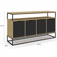 BOSTON 140 cm dressoir, 4 zwarte deuren, industrieel ontwerp