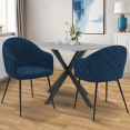 Set van 2 MOLY eetkamerstoelen en tafelarmstoelen in eendenblauw fluweel met reliëf