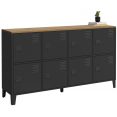 Buffet casier 139 cm ESTER 8 portes en métal noir plateau bois design industriel