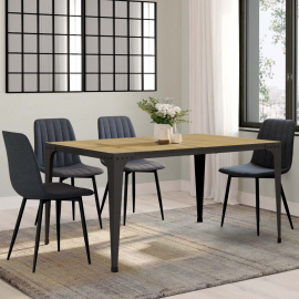 Rechthoekige eettafel NELLY 6 personen hout en zwart industrieel ontwerp 150 cm