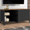 Buffet bas 113 cm ESTER 3 portes métal noir plateau bois foncé effet vieilli HAWKINS design industriel