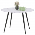 Table à manger ronde AMELIA 4-6 personnes effet marbre blanc ALASKA pieds métal noir 110 cm