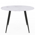 Table à manger ronde AMELIA 4-6 personnes effet marbre blanc ALASKA pieds métal noir 110 cm