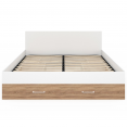 MINEA 140 x 190 cm tweepersoonsbed met hoofdbord + laden + opbergnissen en beukenhouten en witte lattenbodem