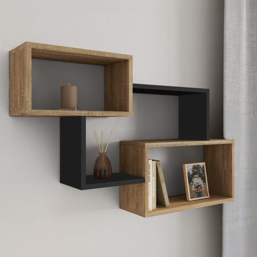 Wandplank met dubbele positie LOUANE beuken en black look hout