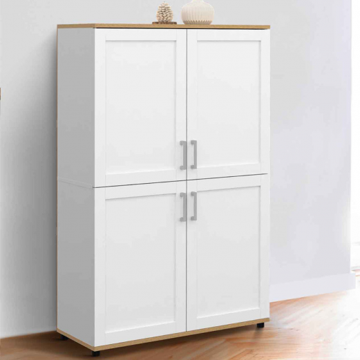 Buffet haut H. 125 cm VITO 4 portes blanc et bois