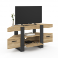 Meuble TV 110 cm d'angle PHOENIX avec tiroir bois et noir