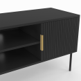 Meuble TV 110 cm MARCEL noir 2 portes effet lattes