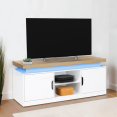 LUNA 110 cm 2-deurs wit LED TV-meubel met houteffect bovenblad