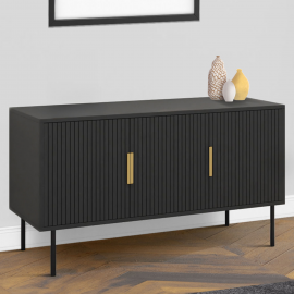 110 cm MARCEL zwart 3-deurs dressoir met lamelleneffect