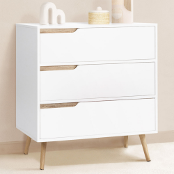 Commode 3 tiroirs scandinave blanc et bois