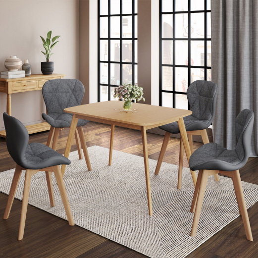 Set van 4 grijze stoffen en PU bi-materiaal ROXANE eetkamerstoelen