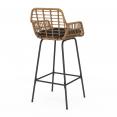 Lot de 2 tabourets de bar SUMMER avec accoudoirs effet rotin beige pied métal noir