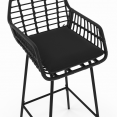 Lot de 2 tabourets de bar SUMMER avec accoudoirs effet rotin noir pied métal noir