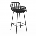 Lot de 2 tabourets de bar SUMMER avec accoudoirs effet rotin noir pied métal noir