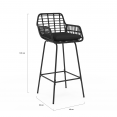 Lot de 2 tabourets de bar SUMMER avec accoudoirs effet rotin noir pied métal noir