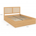 EDHEN tweepersoons kistbed met rieten hoofdbord 140 x 190 cm houtkleur