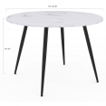 AMELIA ronde eettafel 4-6 personen wit marmereffect ALASKA zwarte metalen poten 110 cm