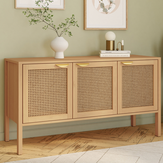 EDHEN 3-deurs laag dressoir met vlechtwerk 110 cm