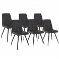 Set van 6 grijze ADA eetkamerstoelen met bruine biezen