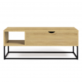 Table basse plateau relevable rectangulaire DETROIT avec rangements design industriel