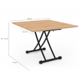 Table basse relevable en table à manger rectangulaire URBANA bois et noir design industriel