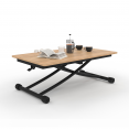 Table basse relevable en table à manger rectangulaire URBANA bois et noir design industriel