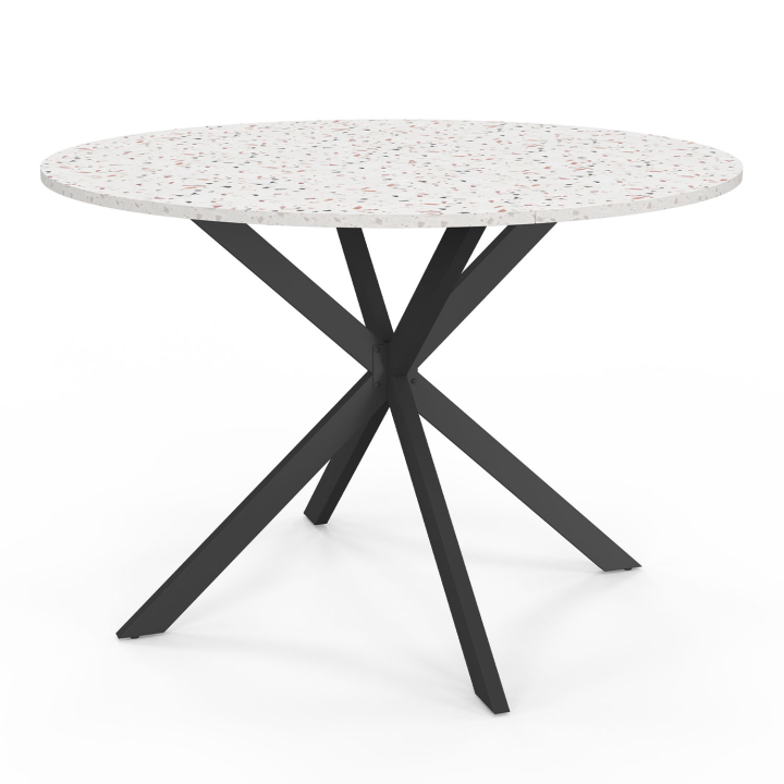 Table à manger ronde ALIX 4-6 personnes pied araignée noir plateau terrazzo  SIMONE  110 cm