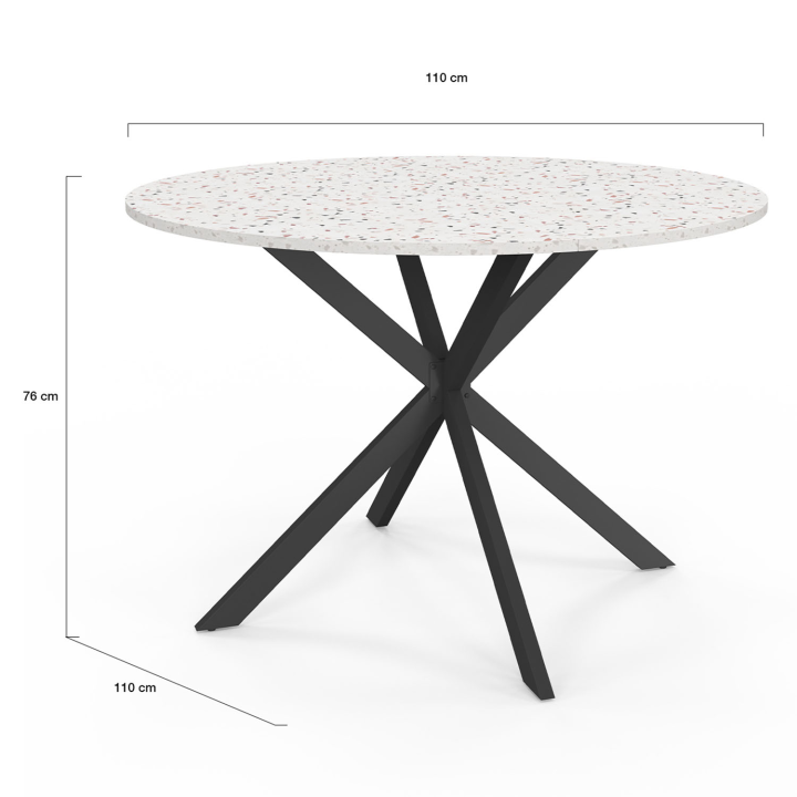 Table à manger ronde ALIX 4-6 personnes pied araignée noir plateau terrazzo  SIMONE  110 cm