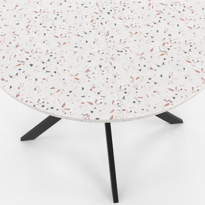 Table à manger ronde ALIX 4-6 personnes pied araignée noir plateau terrazzo  SIMONE  110 cm