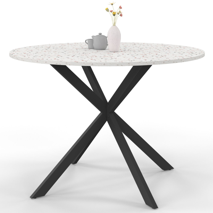 Table à manger ronde ALIX 4-6 personnes pied araignée noir plateau terrazzo  SIMONE  110 cm