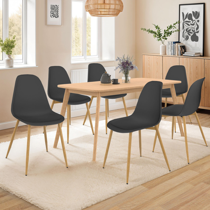 Lot de 6 chaises scandinaves DANI noires pour salle à manger