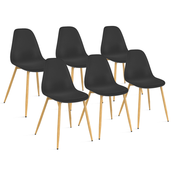 Lot de 6 chaises scandinaves DANI noires pour salle à manger