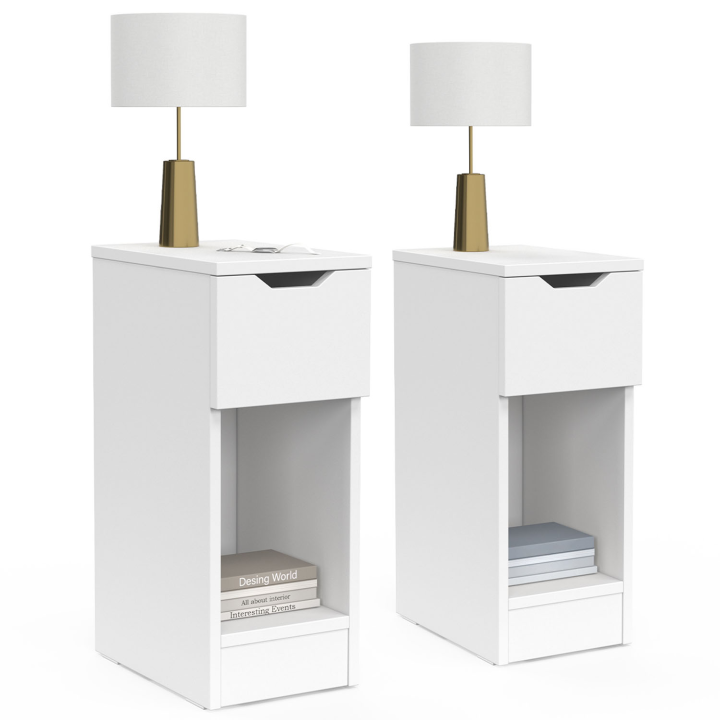 Lot de 2 tables de chevet ANOUK 1 tiroir avec niche blanc 