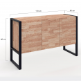 OTTAWA 3-deurs hout en zwart industrieel design verhoogd dressoir 114 cm