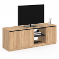 Meuble TV TOMI 3 portes bois façon hêtre et noir 140 cm