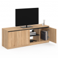 Meuble TV TOMI 3 portes bois façon hêtre et noir 140 cm