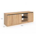 Meuble TV TOMI 3 portes bois façon hêtre et noir 140 cm